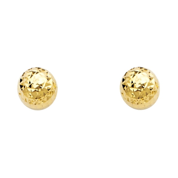 Ball Studs 14k Yellow Gold Round Diamond Cut Stud Earrings Polished Finish Small Genuine 7 x 7 mm