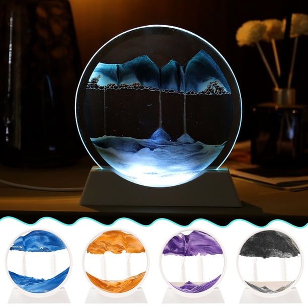 Lámpara de Arte en Arena Móvil - Exhibición redonda de vidrio de 50 ml para paisaje de arena líquida con 3 modos de luz, decoración relajante de escritorio y regalo para aliviar el estrés