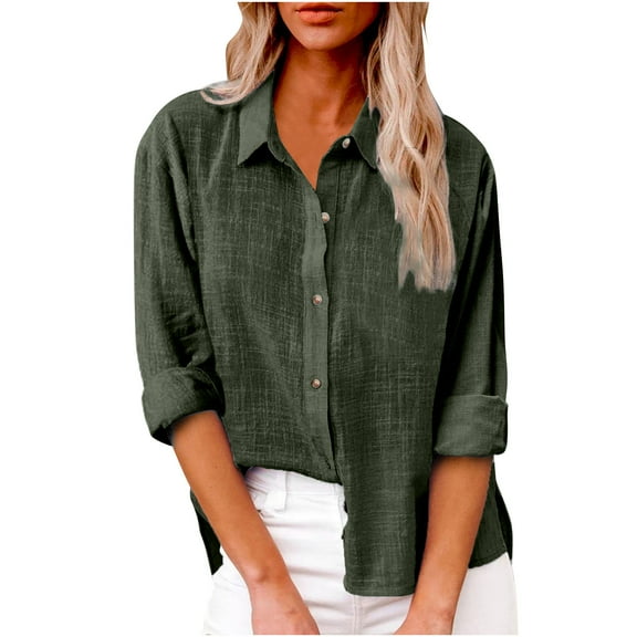 Admvng Shirts for Women Casual Solid Color Button Loose Blouse Long Sleeve with Pocket S-5XL