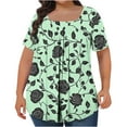 thumbnail image 3 of Feancey Women's Plus Size T-Shirts Dressy Casual Floral Blouse Pleated V Neck Summer Tops Short Sleeve Loose Tunics to Wear with Leggings Multicolor 5XL, 3 of 5
