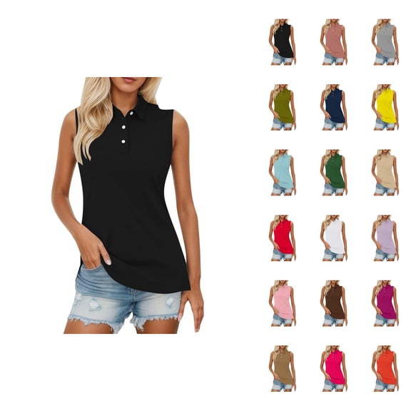Sleeveless Polo Shirts for Women Summer Casual Collared Basic Plain Tank Tops Dressy Casual T Shirt Blouse