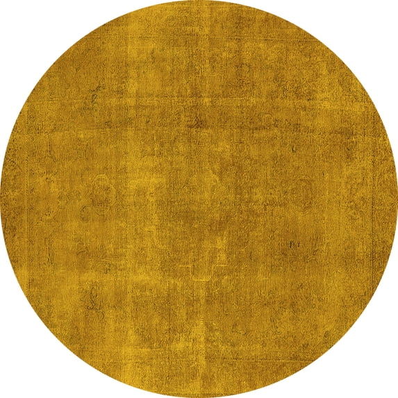 Ahgly Company Machine Washable Indoor Round Oriental Yellow Industrial Area Rugs, 3' Round