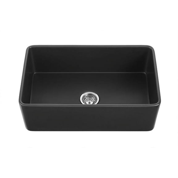SHOPPINGDETANGLED 24-Inch Fireclay Farmhouse Kitchen Sink - Black Matte Single Bowl Apron Front Sink - Contemporary European Design