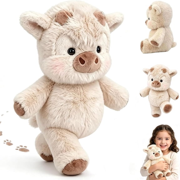 Running Cow Plush, Cute Running Highland Cow Plush Toy, New Moving Legs Stuffed Animal Toy, Interactive Moving Legs Stuffed Animals for Stress Relief, Creative Gifts for Kids & Adults (Khaki)