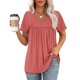 thumbnail image 2 of Tops para salir,Blusa plisada informal con cuello en V para mujer, manga corta, poliéster, ligera y cómoda, ideal para usar en casa, sopatenor, 2 of 9