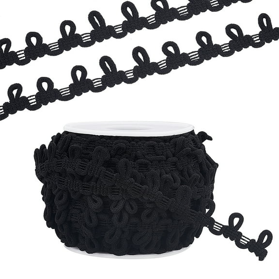 20 Yards Polyester Braid Trims with Elastic Button Loops Buttonhole Ribbons for Costume Crafts and Sewing with 1pc Plastic Empty Spools Black 1/2 inch(14mm) 1set