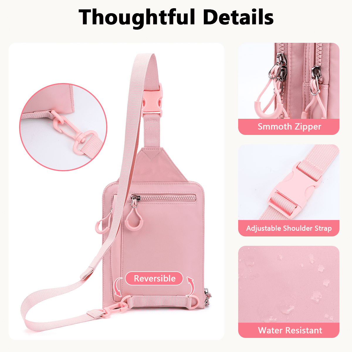 WARMDEER Anti-Theft Sling Bag with Bottle Holder, Waterproof Travel Crossbody Chest Bag for Men Women, RFID Blocking, Black