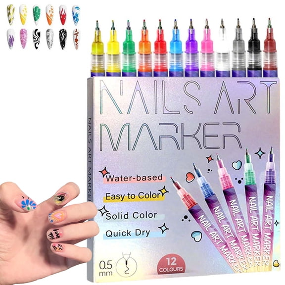 12 Colors Nail Art Pens Set, Quick Dry Nail Art Drawing Markers, Nail Polish Pens For DIY Nail Decoration, Suitable For Home And Beauty Salon