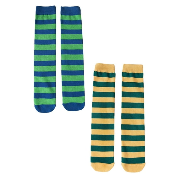 XEGLSBU 2 Pack Christmas Socks Bulk Toddlers Colorful Kids Knee High Socks Striped Pattern Style Long Socks for Girls and Boys Soft Stretchy Comfortable Playwear Daily Fashion Design Size 8-12 Years