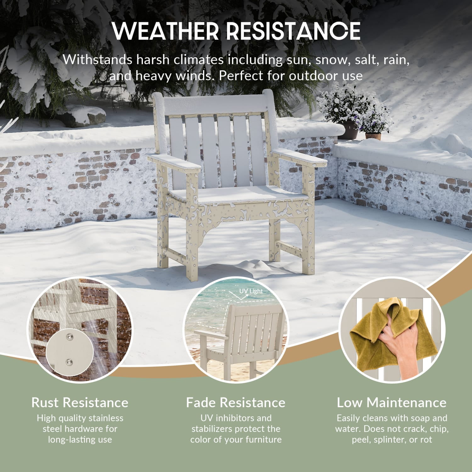WestinTrends Malibu Outdoor Patio HDPE Adirondack Dining Arm Chairs (Set of 2), Sand