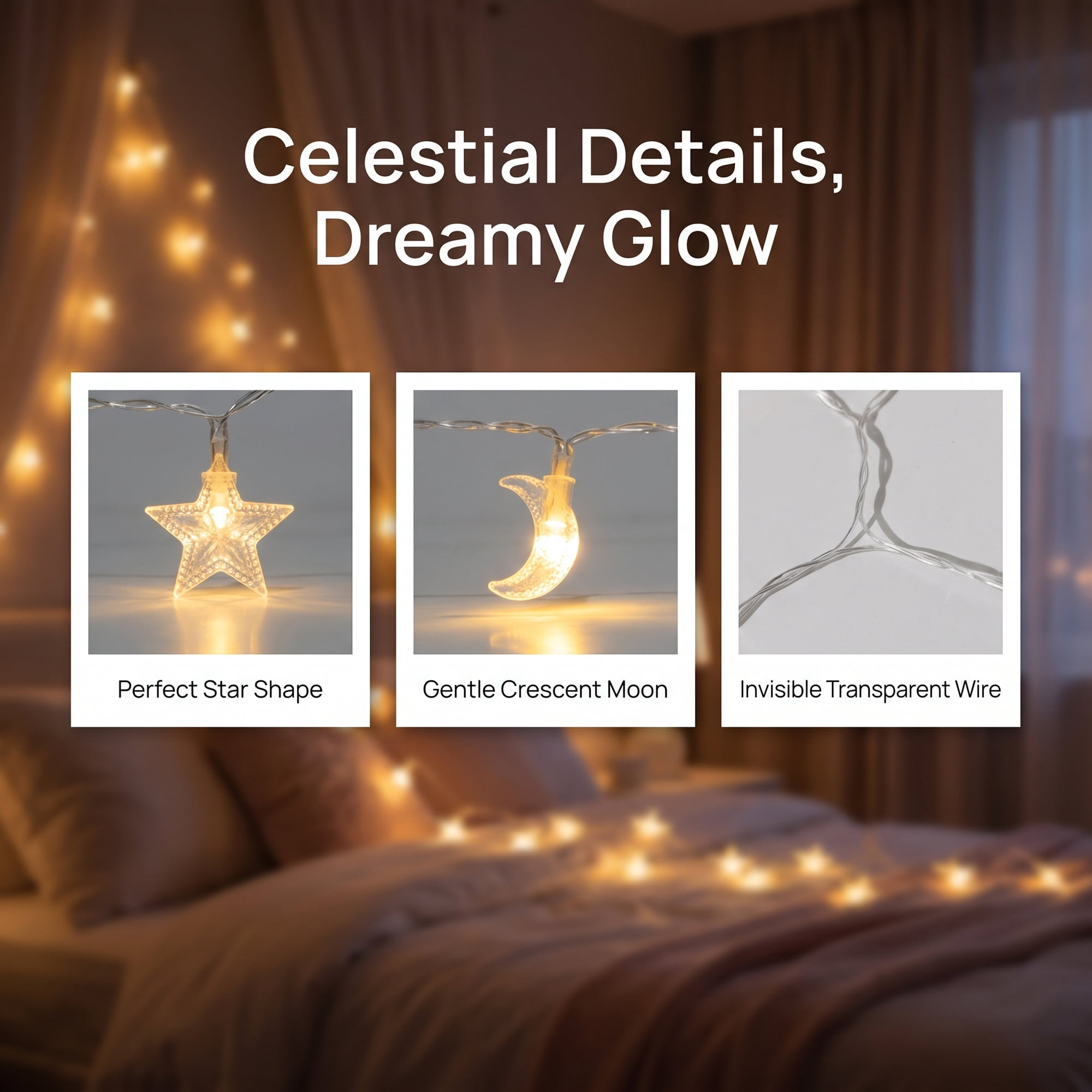 Unique Bargains Star and Moon Fairy Lights with Flexible Wire 6.6 ft USB Powered