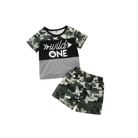 

Canrulo Toddler Baby Boy Clothes Sets Short Sleeve Camouflage Shirt Top Shorts Set 2Pcs Summer Outfits Gray 12-18 Months