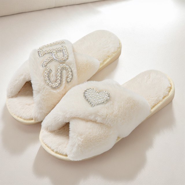 Zapatillas de felpa con banda cruzada pantuflas peludas con punta abierta cómodas para interiores y exteriores