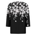 thumbnail image 4 of Shirts for Women Trendy Casual Loose Fall V Neck Floral Printed Striped Color Block Blouse 3/4 Sleeves Fitting Work Tops,Black 1,M, 4 of 4