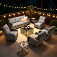 thumbnail image 2 of ODELIO 8-Piece Wicker Patio Furniture Set, PE Rattan Outdoor Conversation Set with Swivel Rocking Chairs & Solar LED Coffee Table, Patio Sectional Seating for Backyard, Dark Gray, 2 of 9