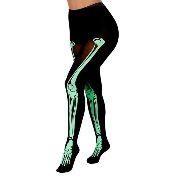 QSAWXQZ Womens Halloween Glow in Dark Footed Tights Full Length Stretch Leggings Free Size