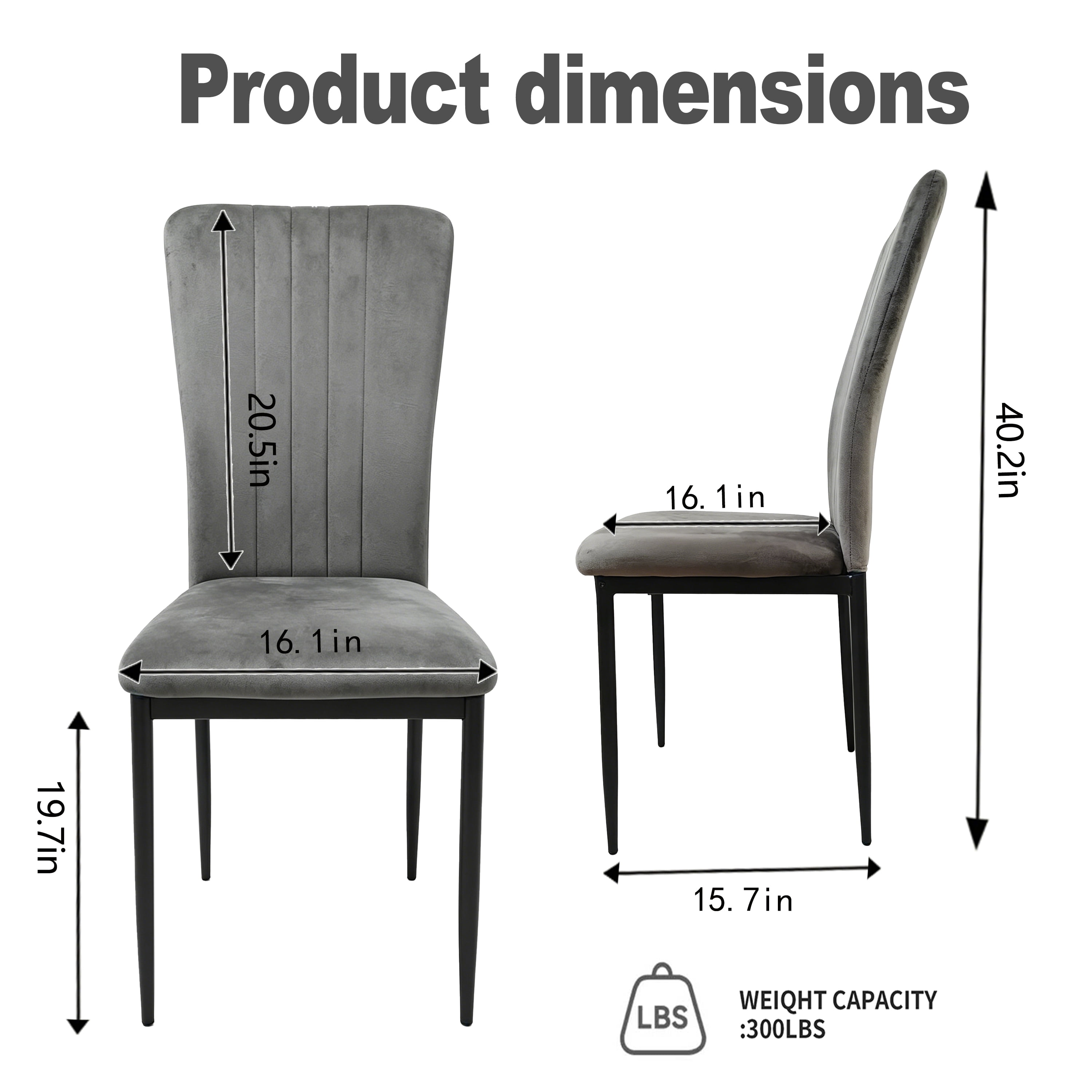 Dining Chairs Set of 4, Velvet Upholstered with Metal Legs and Adjustable Feet, Modern Kitchen Chairs for Dining Room and Living Room, Dark Grey