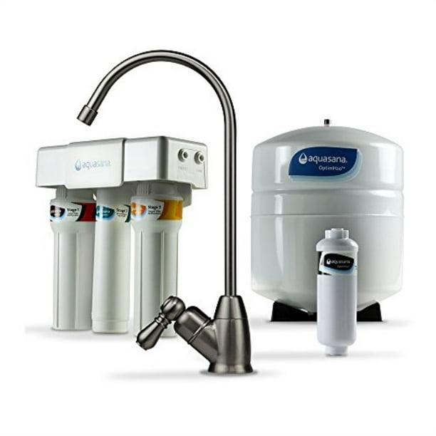 Aquasana Optimh2o Reverse Osmosis Under Sink Water Filter System Filters 95 Of Fluoride Kitchen Counter Faucet Filtration Brushed Nickel Aq Ro 3 55 Walmart Com Walmart Com