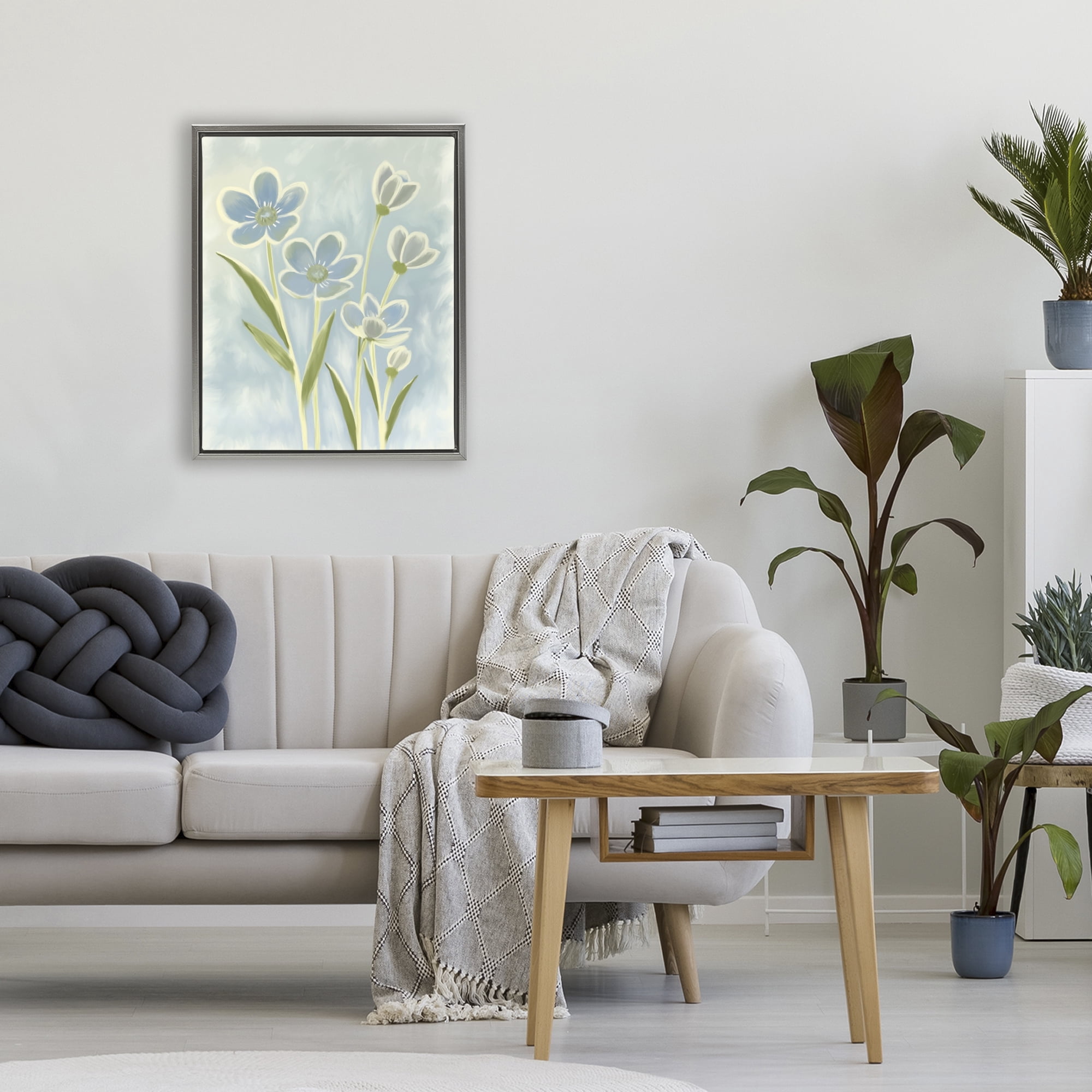 Stupell Industries Blue Petals Contour Gray Framed Floater Canvas Wall Art, design by Kim Allen