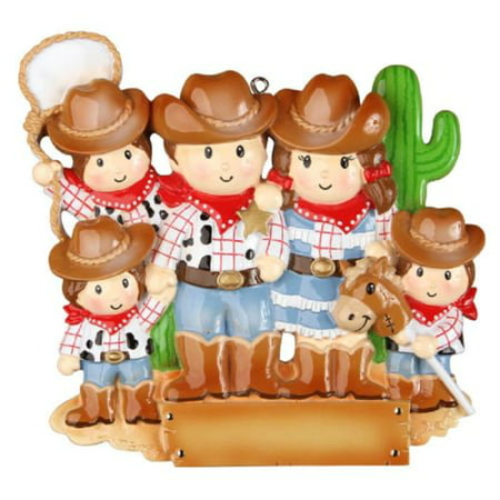Cowboy Family with 3 Kids Personalized Christmas Tree