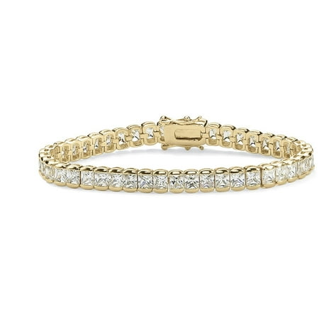 - 16.65 TCW Princess-Cut Cubic Zirconia 14k Gold-Plated Straight Line Tennis Bracelet 7 1/2