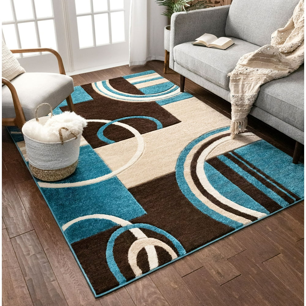 Echo Shapes & Circles Blue & Brown Modern Geometric Comfy Casual Hand