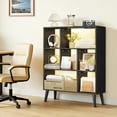 thumbnail image 1 of OUTONLIFE 7-Cube Bookcase with LED Light, Open Storage Shelf & Display Rack with 4 Tapered Legs for Living Room, Study Room, Home Office (Black), 1 of 10