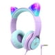 thumbnail image 1 of Auriculares iClever Kids FunShare con forma de oreja de gato, luz LED, color morado, 1 of 6