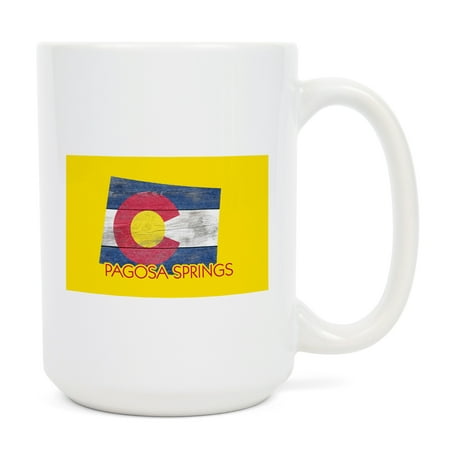 

15 fl oz Ceramic Mug Pagosa Springs Colorado Colorado State Flag Rustic Painting Contour Dishwasher & Microwave Safe