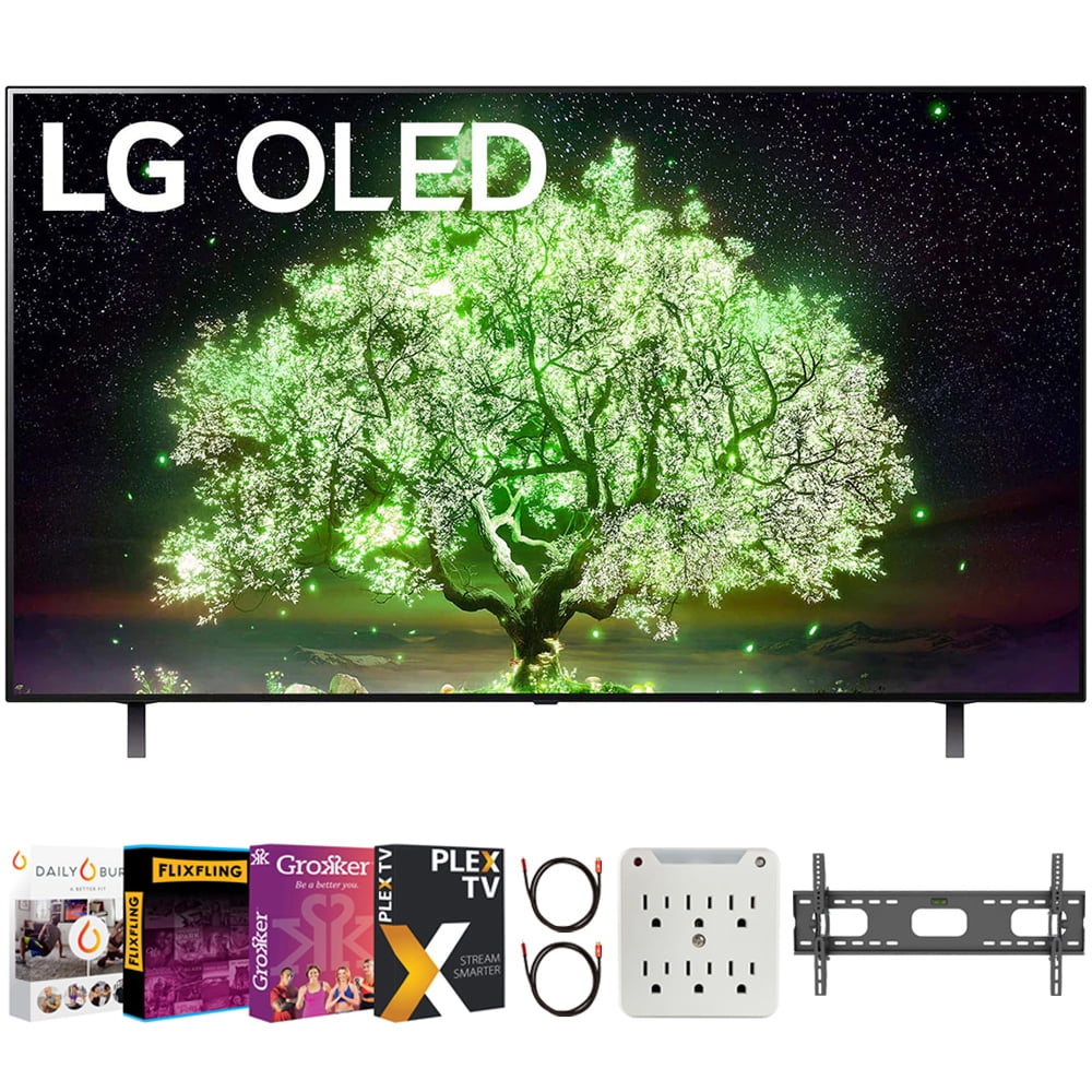 LG OLED55A1PUA 55 Inch A1 Series 4K HDR Smart TV with AI ThinQ 2021 Bundle with Premiere Movies Streaming 2020 + 37-70 Inch TV Wall Mount + 6-Outlet Surge Adapter + 2x 6FT 4K HDMI 2.0 Cable