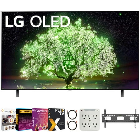 LG OLED65A1PUA 65 inch A1 Series 4K HDR Smart TV with AI ThinQ 2021 Bundle with Premiere Movies Streaming 2020 + 37-70 Inch TV Wall Mount + 6-Outlet Surge Adapter + 2x 6FT 4K HDMI 2.0 Cable