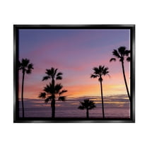 Stupell Industries Purple Sunrise Sky Tall Palm Trees Silhouettes Photograph Jet Black Floating Framed Canvas Print Wall Art, Design by Jeff Poe Photography