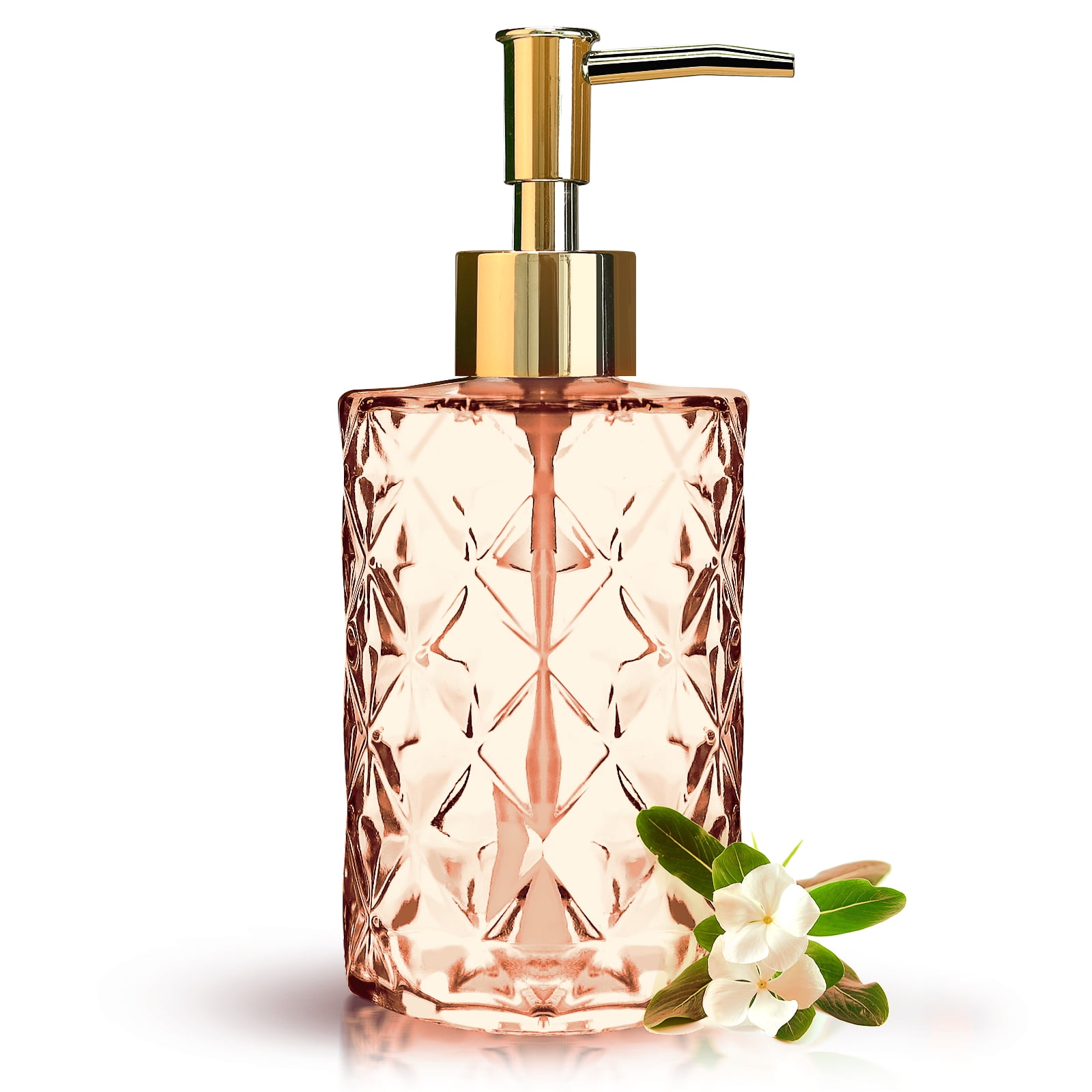 Glass Soap Dispenser Diamond Design, 12Ounce Multifunctional Soap Dispenser (Amber)