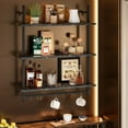 thumbnail image 5 of Floating Pipe Shelving, 31.5" Floating Kitchen Shelves Wall Mounted, 3 Tier Coffee Bar Shelf Ladder Bookshelf with Towel Bar Hooks for Kitchen Living Room Decor Bathroom Bedroom, Black Marble, 5 of 17