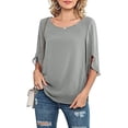 thumbnail image 5 of Cqxid525 Comfort Colors T-Shirts Women's Summer Casual Loose Double Layer Solid Color Pullover Flared Sleeves In Short Chiffon Shirt Gray S, 5 of 6