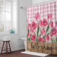 thumbnail image 6 of Pink Tulip Flower Shower Curtain for Bathroom Decor, Hello Spring Floral Buffalo Plaid Wood Waterproof Fabric Shower Curtain, 60"x72" Set with 12 Hooks, 6 of 9