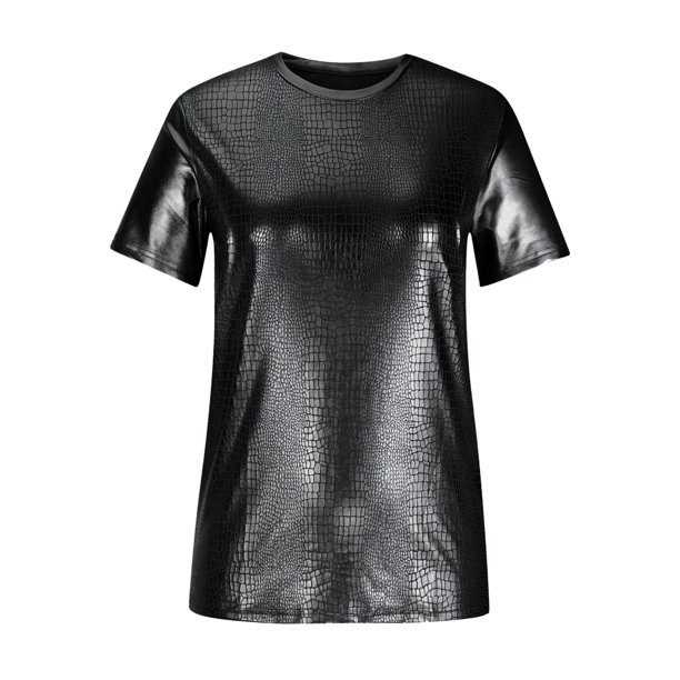 Tops delgados de tendencia adolescente de manga corta con cuello en V brillante casual para hombres Pompotops oipoqjl34321