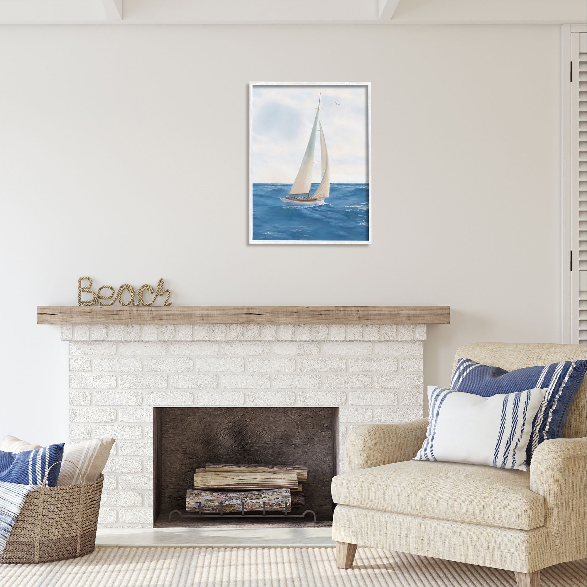 Stupell Industries Sailboat in Ocean Waves Transportation Painting White Framed Art Print Wall Art, 24 x 30