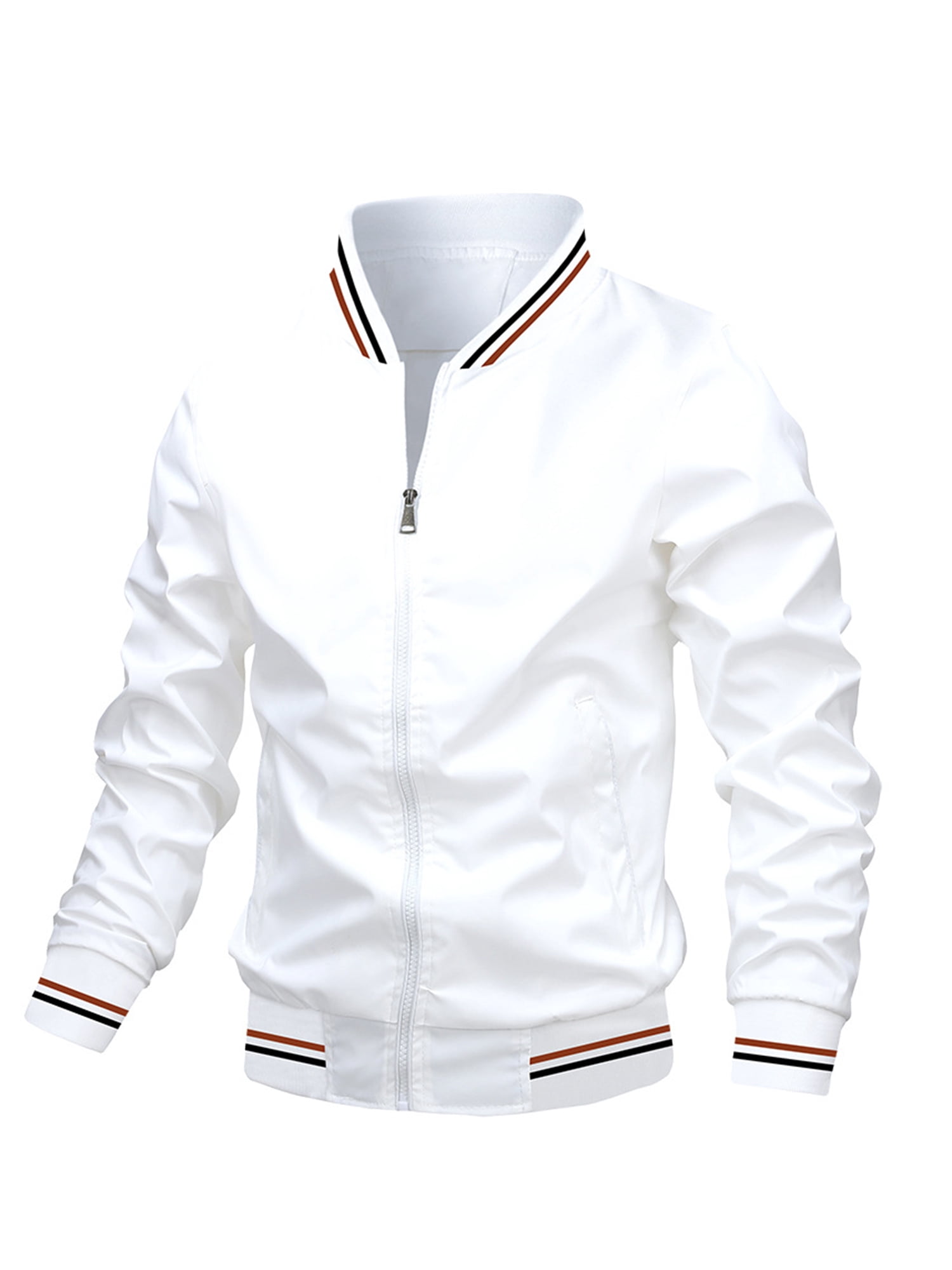SUNSIOM Veste Bomber Légère pour Hommes Automne Imprimé Rayé Manches Longues Col Montant Zip Ajustée