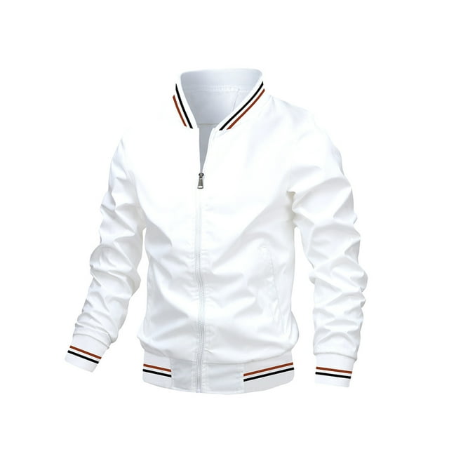 xiaxaixu Veste Bomber Légère d'Automne pour Hommes à Rayures Manches Longues Col Montant Fermeture Éclair Ajustée
