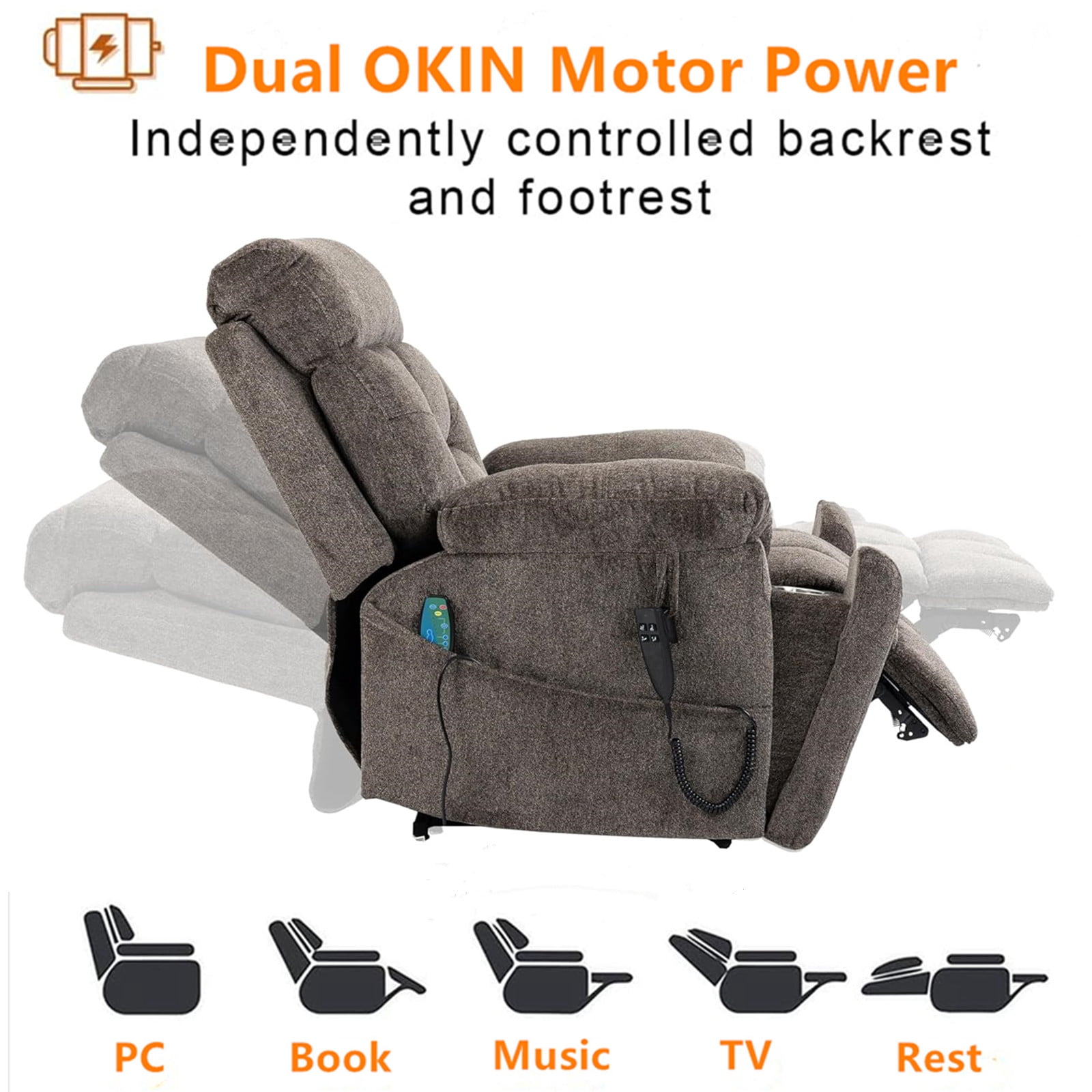 LITVZ Large Power Lift Recliner Chair for Elderly, Oversized Lift Chair with Heat and Massage, 26in Extra Wide, Big Man 400lbs, Hidden Cup Holder Lay Flat Recliner Chairs for Sleeping