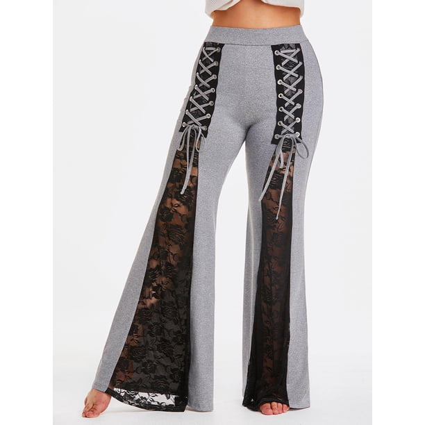 Pantalones Acampanados con Encaje Insertado de Talla Extra Rosegal Pantalones de talla grande