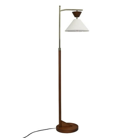 Alvina Modern Wood and Brass Floor Lamp with Linen Shade