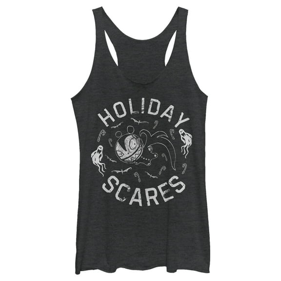 Women's The Nightmare Before Christmas Scary Teddy Holiday Scares Racerback Tank Top Black Heather X Small