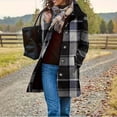thumbnail image 2 of Crgrtght Women Vintage Plaid Wool Coat Button Collared Long Sleeve Casual Loose Mid-Length Fall Winter Jacket with Pockets, Black XXL, 2 of 7