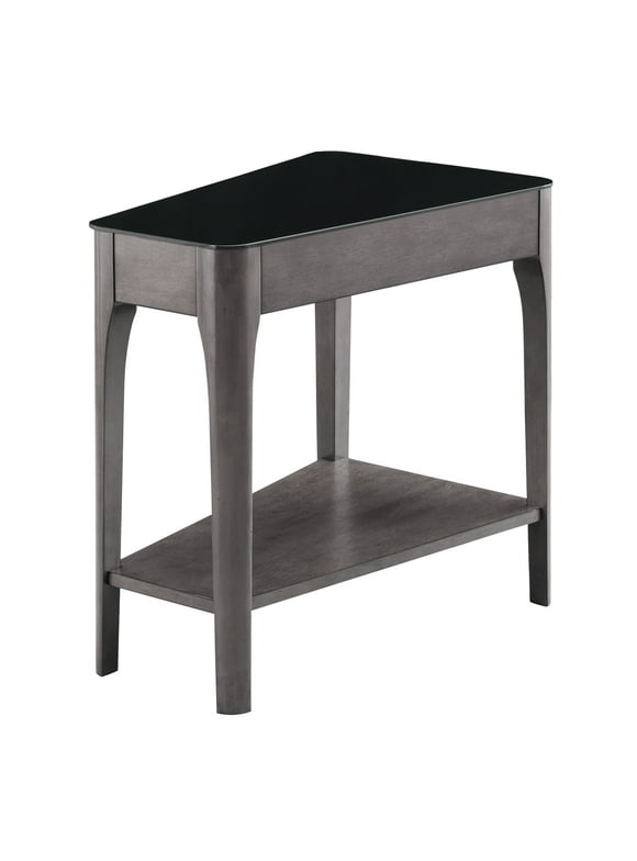 Leick Home 11102-GR Obsidian Wedge Glass Top Table with Shelf, Gray/Black