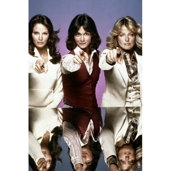 Farrah Fawcett, Kate Jackson and Jaclyn Smith in Charlie's Angels 24x36 Poster classic all pointing with reflections in mirrored table