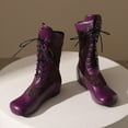 thumbnail image 5 of Viluyesy Womens Western Boots, Mid-Calf Retro Embroidery Lace Up Fashion Hidden Heel Cowgirl Boots Purple, 5 of 9