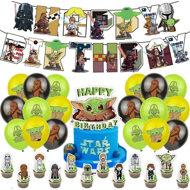 Cartoon Party SuppliesBirthday Party Decorations Includes Happy Birthday Banner,Cartoon Cake Toppers, Colorful Latex Balloon,Cartoon