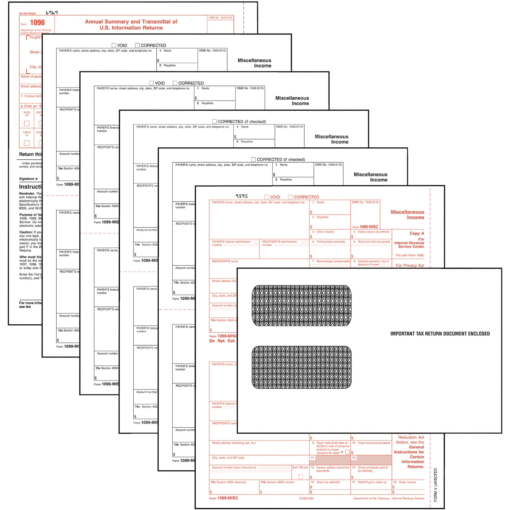 Tops 1099 MISC Inkjet//Laser Tax Forms for 2018-5-part Form Sets for 50 recipients and a 1096 Summary Transmittal Form